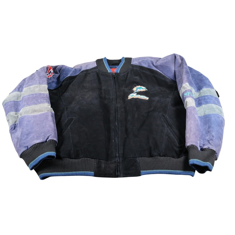 Vintage Miami Dolphins Jacket Mens XL Multi Color NFL Football Suede Leather